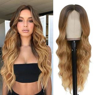 Independent station European and American foreign trade wig female long curly hair gradient T color large wave chemical fiber full head cover factory wholesale