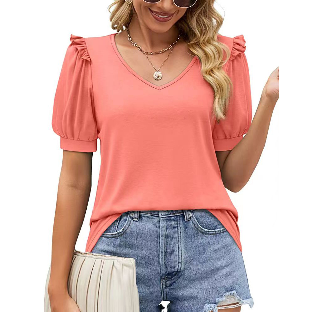 Mujeres Camiseta De Manga Corta Manga Corta Camisetas Plisado Moda Color Sólido display picture 18