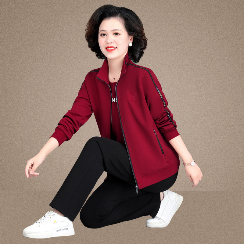 영어 P1 어머니 가을 중년 및 노인 운동복 세트 여성 봄과 가을 중년 여성 느슨한 플러스 사이즈 3 종 세트