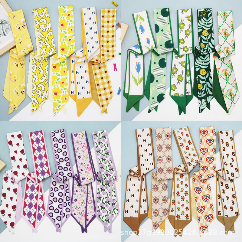 New Long All-match Silk Scarf Tie Hair Belt Bow Letter Floral Ribbon Tie Bag Accompanying Gift Silk Scarf Belt New Long All-match Silk Scarf Tie Hair Belt Bow Letter Floral Ribbon Tie Bag Accompanying Gift Silk Scarf Belt