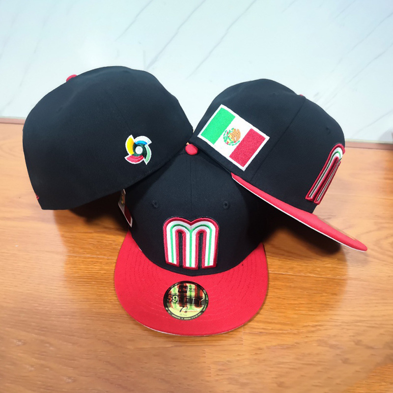 Fábrica de suministro directo para el equipo mexicano bordado nuevo logotipo de bandera de molino de viento letras de sombrero de béisbol mMéxico