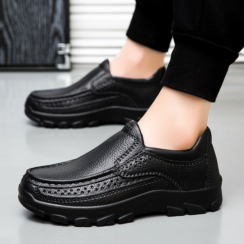 Popular Large-size Lightweight Casual Leather For Men, Oil-resistant And Slip-resistant Chef Cross-border Slip-on_vogvips.com