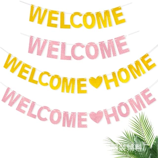 baby shower圣诞生日家庭聚会金色玫瑰金welcome home闪粉拉旗