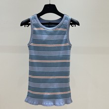 深圳南油25春夏新款PD家修身百搭U领撞色条纹吊带针织背心上衣女