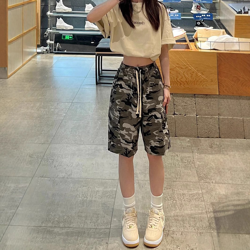 Plus-Size Wide-Leg Casual Shorts for Women, New Summer High-Waisted Drawstring Sports Shorts, All-Cotton Camouflage Stylish Five-Point Shorts Plus-Size Wide-Leg Casual Shorts for Women, New Summer High-Waisted Drawstring Sports Shorts, All-Cotton Camouflage Stylish Five-Point Shorts