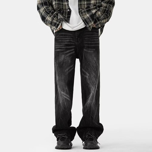 American casual streetwear brand heavy-duty retro denim jeans for men, spring and autumn 2025 new arrival, washed and distressed straight-leg dad jeans