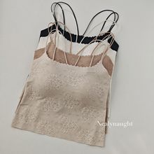 新款法式蕾丝花卉美背内衣固定一体杯中长抹胸内搭外穿吊带背心女