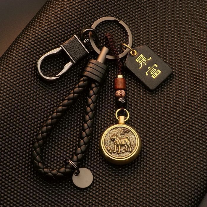 カップルの車のキーホルダー黄銅十二生肖のキーホルダーの手作りのペンダントの復古的なアイデアはお金のハンドルを回します。|undefined