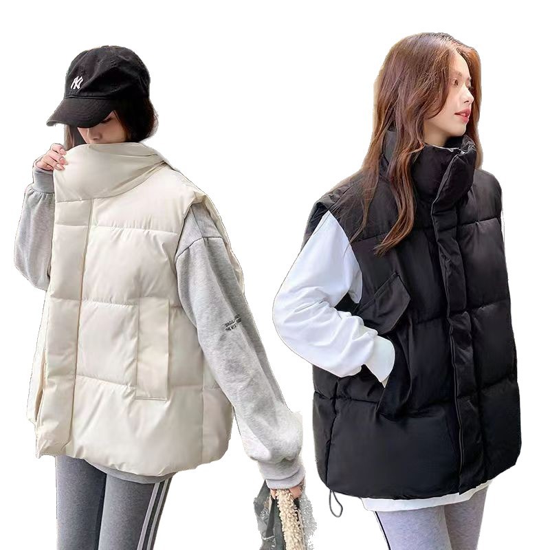 Chaqueta de chaleco de algodón negro otoño-invierno para mujeres 2025 nuevo estilo de estilo universitario corto hombre pequeño sin mangas hombro exterior image 6