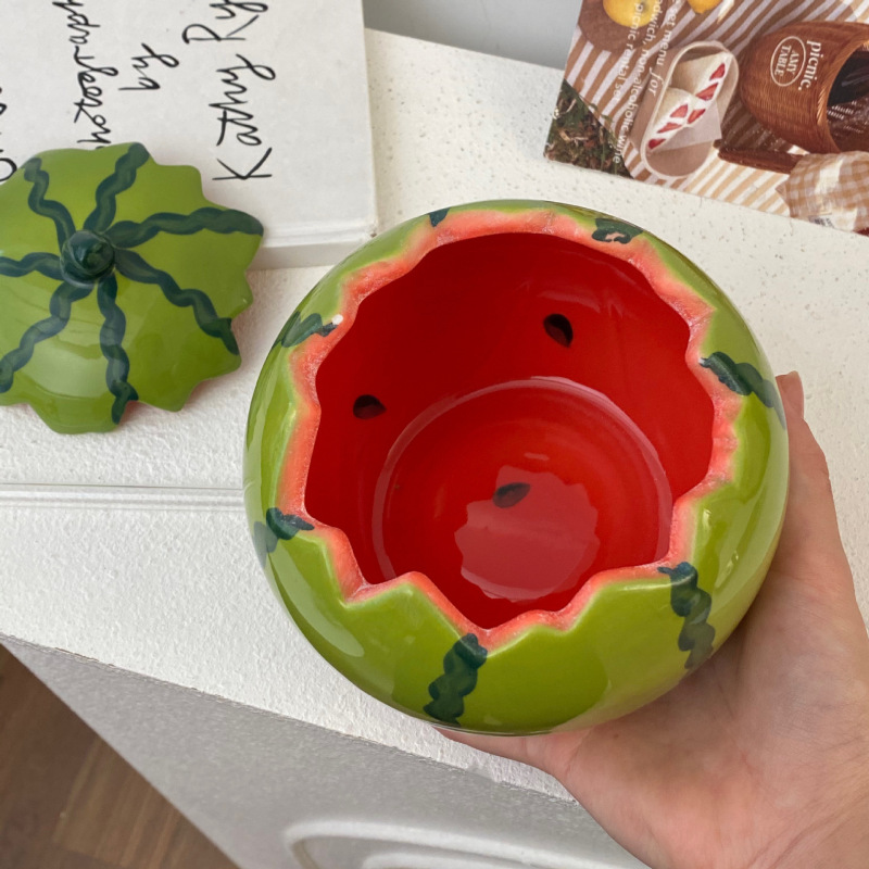 見栄えの良い夏のスイカボウルかわいいセラミック面白い蓋付き家庭用食器セットヨーグルトボウルサラダボウル|undefined