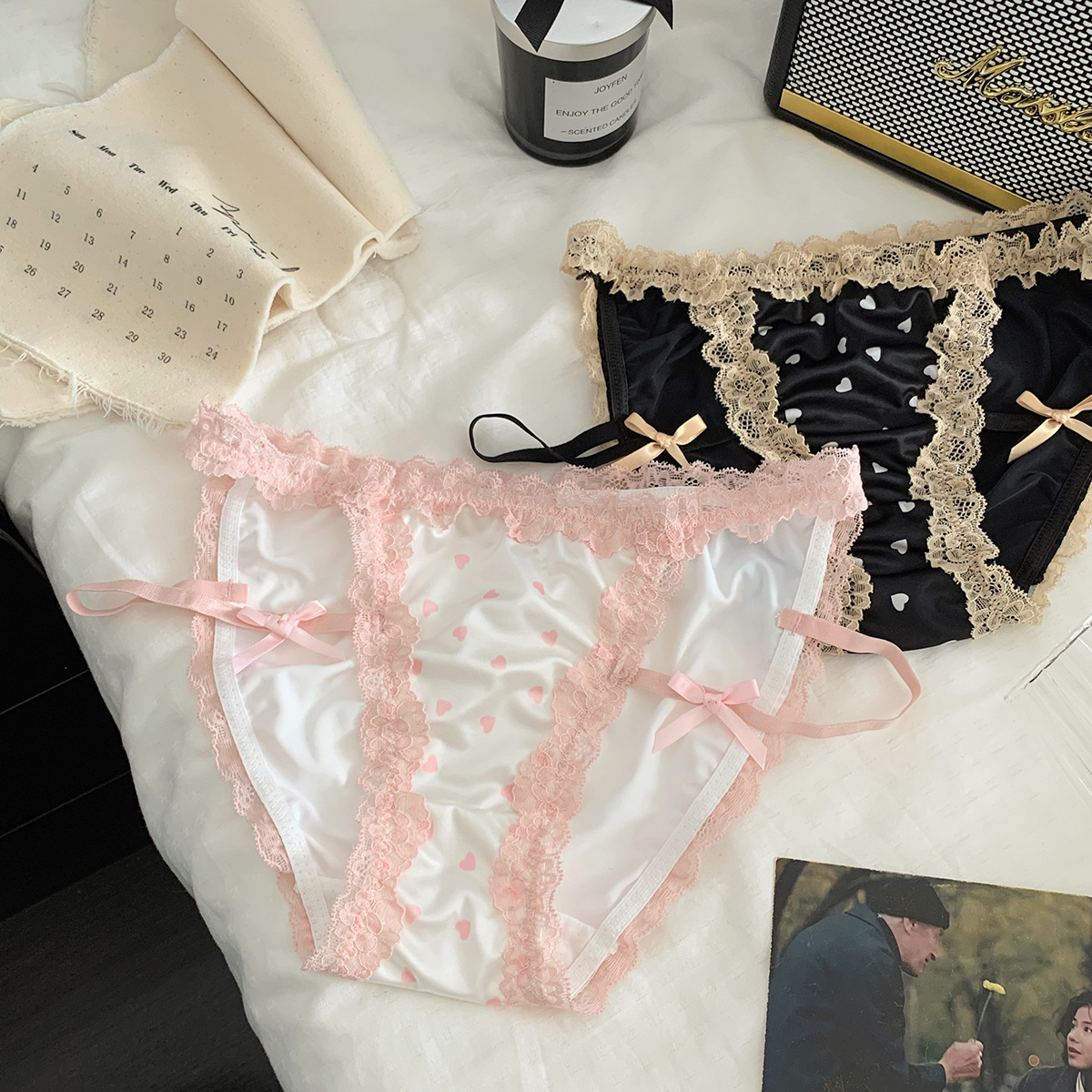 Young Girl's Delicacy~French Pure Lust Girl's Underwear, Sexy Lace Edge Thin Straps, Tempting Cut Out Low-Waist Briefs