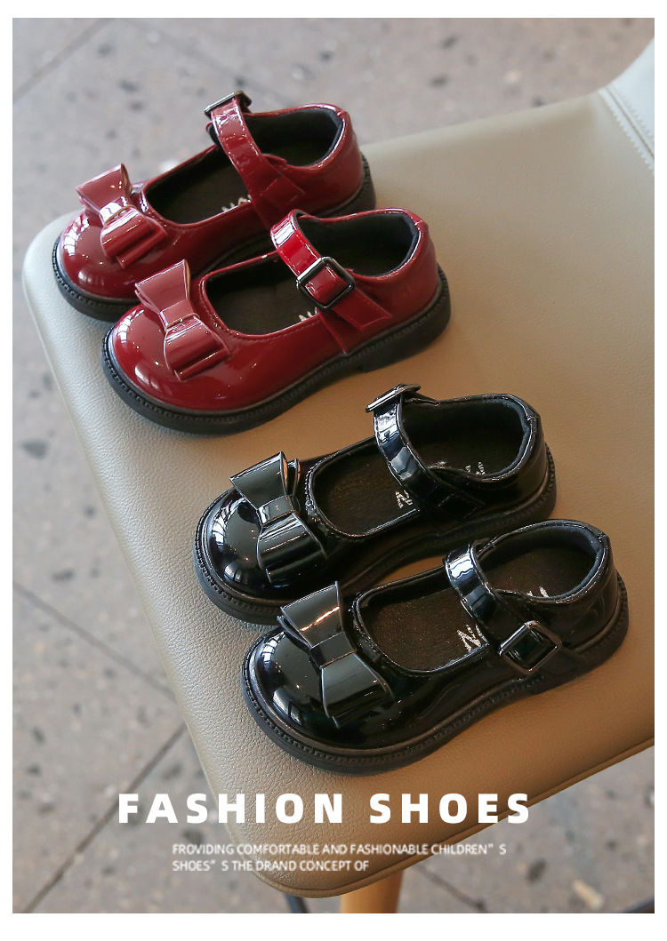 Chaussures de princesse en cuir brillant avec nœud Sho pour enfants, nouveau Style coréen, chaussures de Performance à semelle souple à la mode pour petites filles, printemps et automne 2024_voghion.com