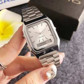 外贸爆款合金带方盘双显表防水石英表 时尚中性款批发跨境热卖