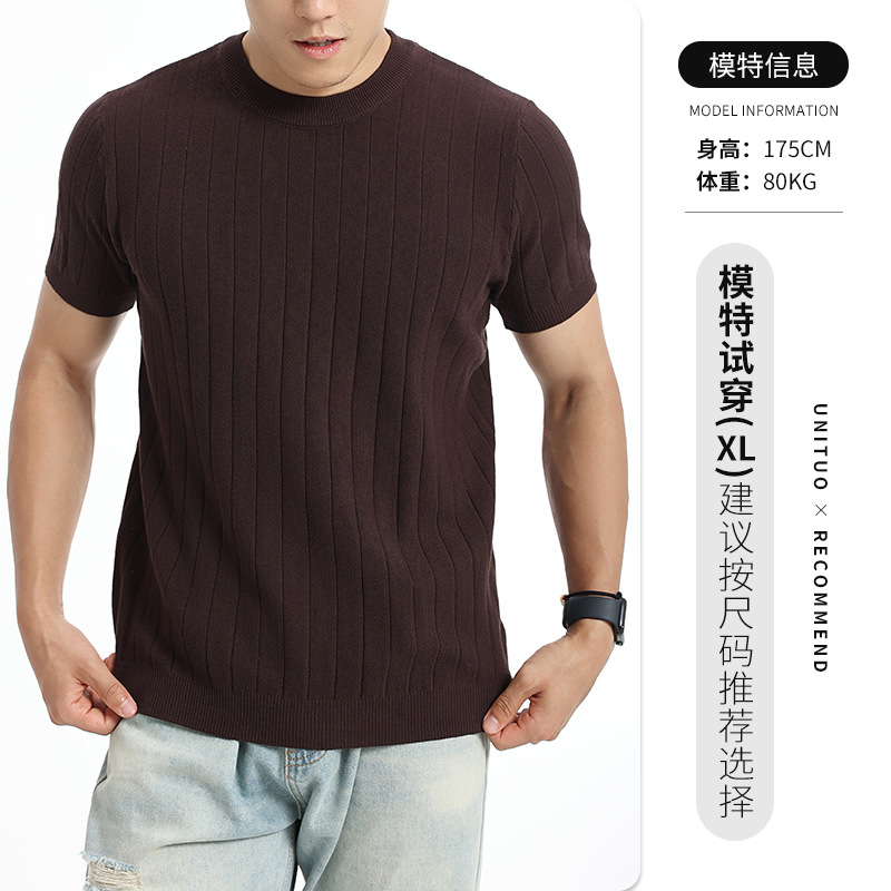 Europa y los Estados Unidos transfronterizos hombres pozo tejido de punto camiseta de cuello redondo mangas cortas 2026 verano ligero de negocios de alta calidad ropa de hombre