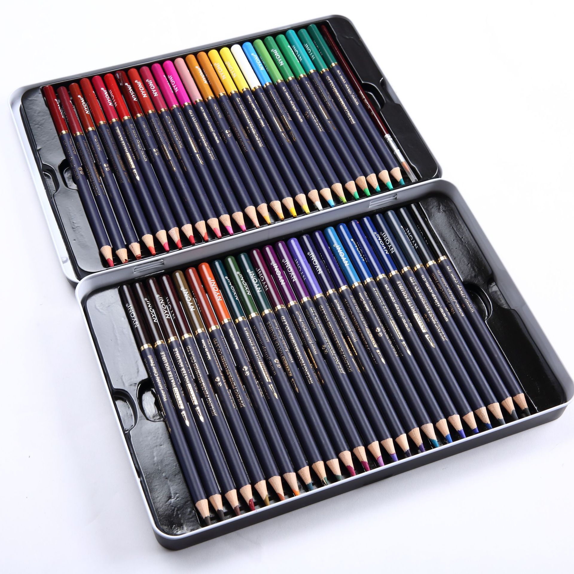 尼奥尼 48色水溶彩铅 专业绘图国画绘画水彩铅笔带笔刷铁盒装