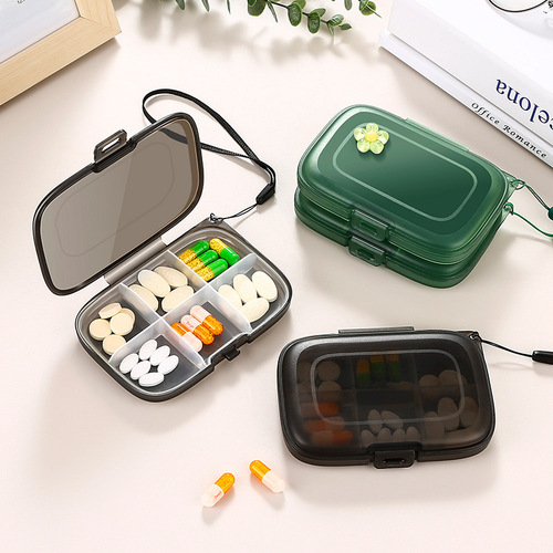 Convenient large-capacity repackaged plastic pill box, portable moisture-proof sealed six-compartment mini pill storage box