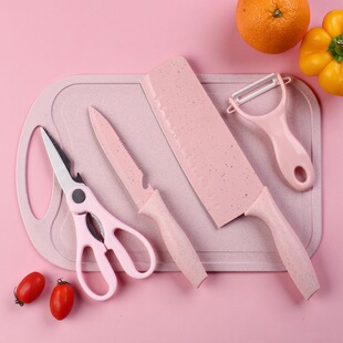 Wheat straw knife cutting knife meat knife full set of knife dormitory fruit knife food supplement knife cutting board suit combination