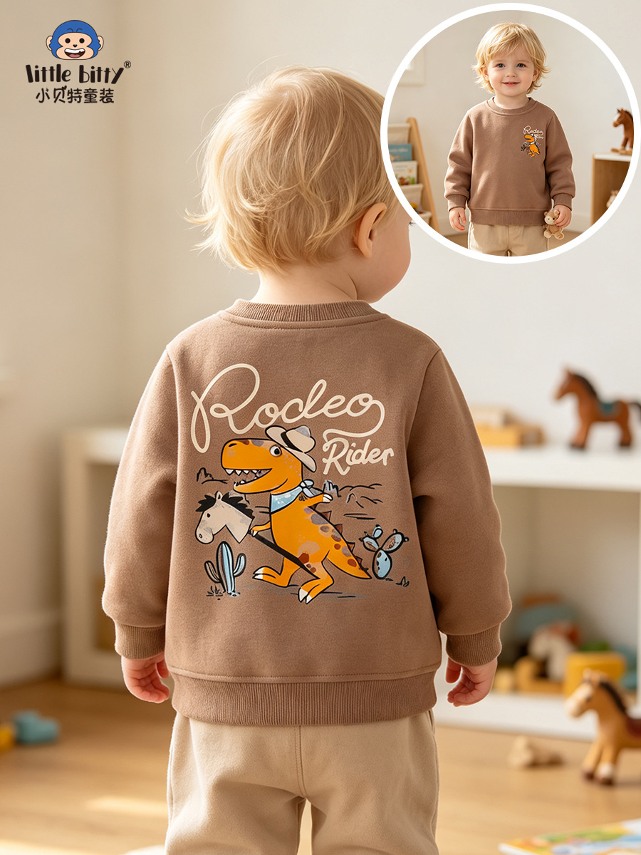 Cross-border supply 2026 children's round-neck sweatshirt for autumn and winter with cartoon desert dinosaur print for toddlers and young children