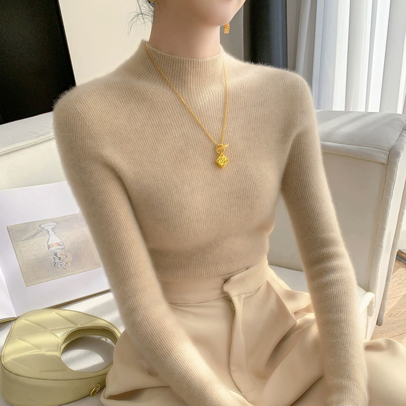 Высококачественный кашемировый мягкий и приятный для кожи осенне-зимний простой облегающий топ для женщин, универсальный свитер, трикотажная базовая рубашка