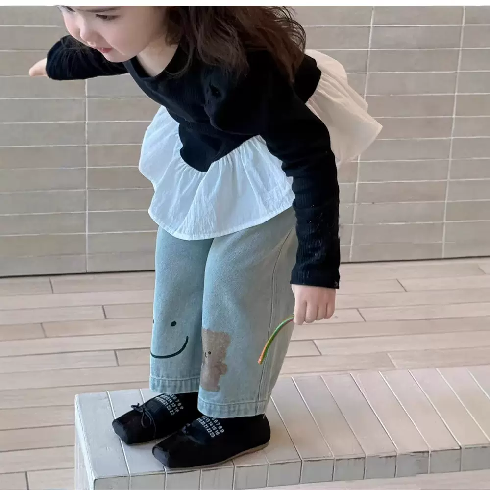 儿童牛仔裤女童阔腿裤秋季2025童装韩系小童春装宽松直筒裤子外穿
