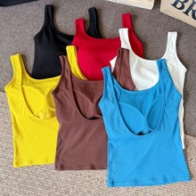 纯棉高品质量版 带胸垫一体式U型露背吊带背心女内搭夏季外穿美背