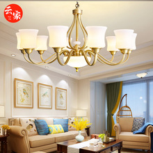 美式全铜客厅玉石吊灯美欧简约饭厅欧式餐厅卧室灯大气复古灯具
