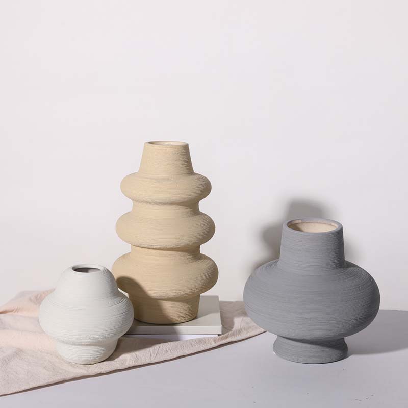 Nordic cepillado florero de cerámica decoración moderna sala de estar minimalista creativo arreglo de flores secas Mesa decoración suave