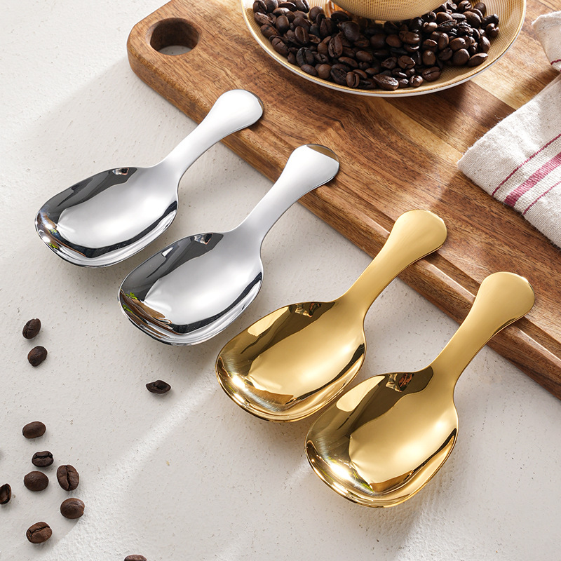두꺼운 짧은 손잡이 스테인레스 스틸 차 스푼 커피 콩 주걱 아이스크림 스푼 밀가루 스푼 측정 스푼 가정용 미니 차 스푼