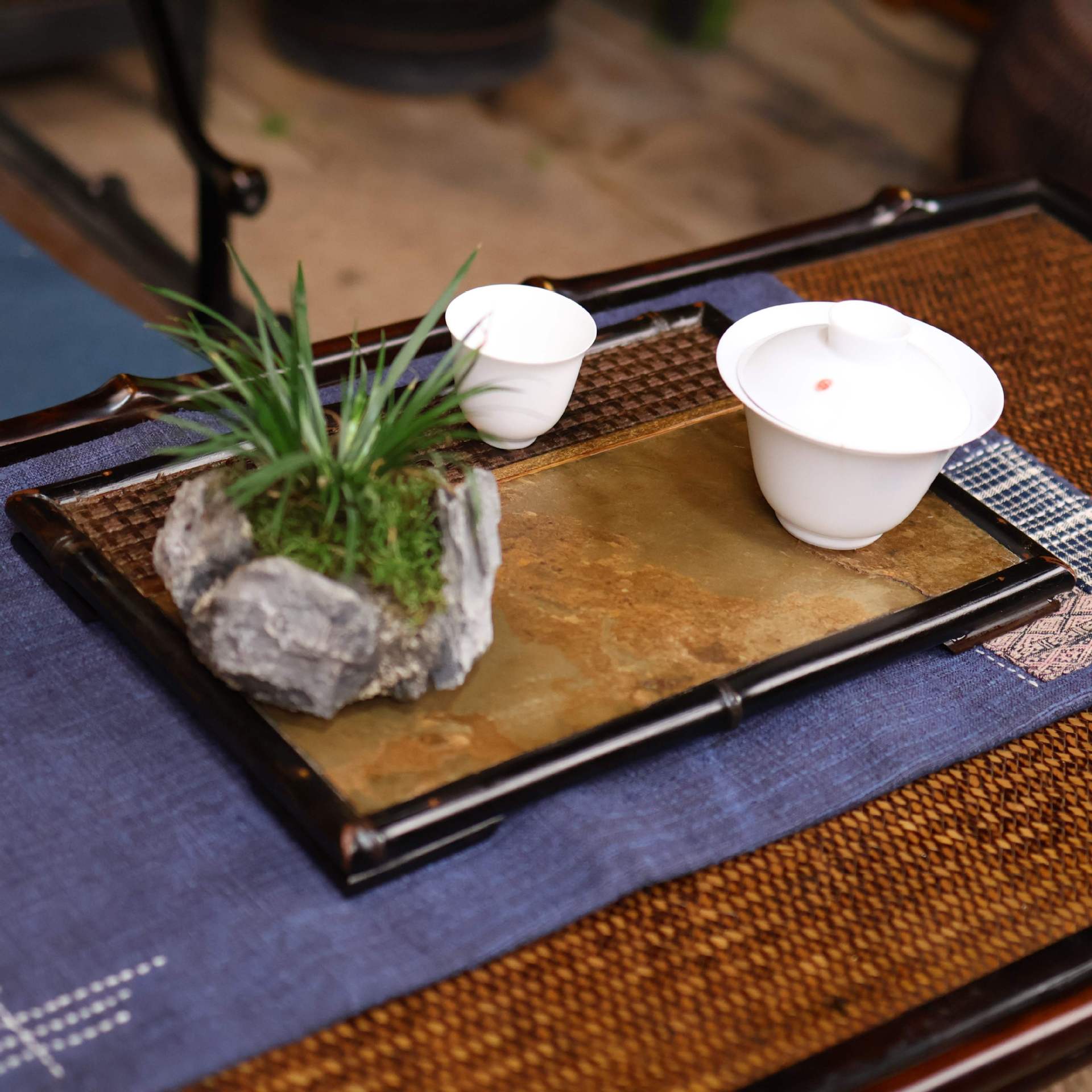 New Chinese Style Purple Bamboo Rock Dry Tea Tray, Creative Desktop Storage Tray, Rectangular Tea Serving Tray for Hotels and Offices