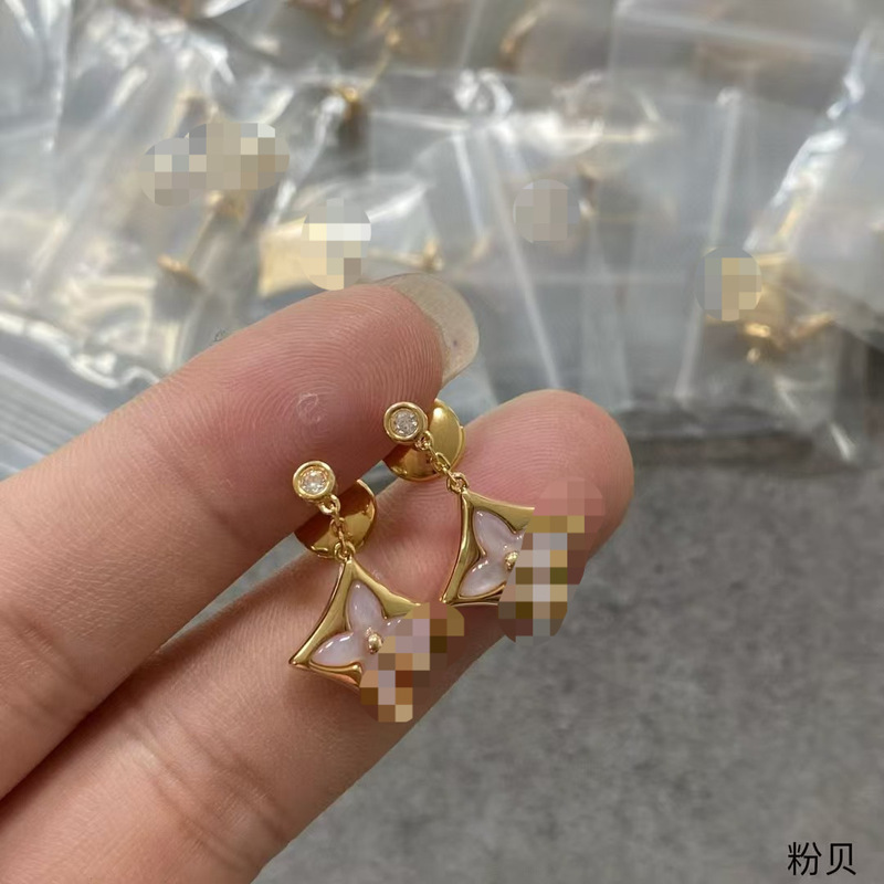 高版本925新款驴家耳钉四叶草耳环双花耳拍天然贝母耳钉时尚轻奢|undefined