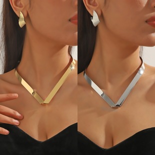 European and American Exaggerated Gold Geometric Necklace Earrings suit Women's Personality High Sense Fashion Collar Cross-border Hot Selling Jewelry