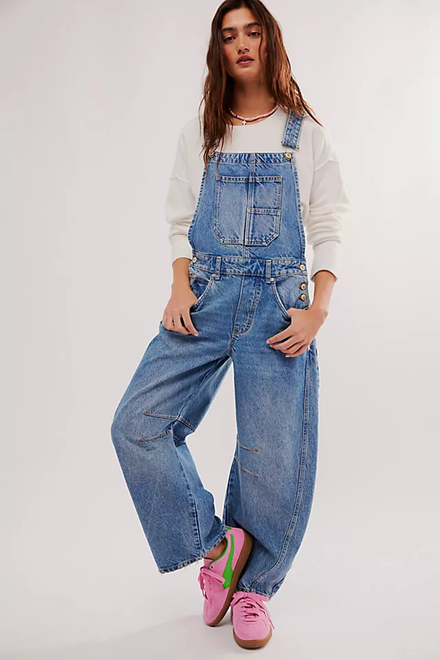 Damen Denim Latzhose Im Retro Stil Weiter Gerader Schnitt_voghion.com