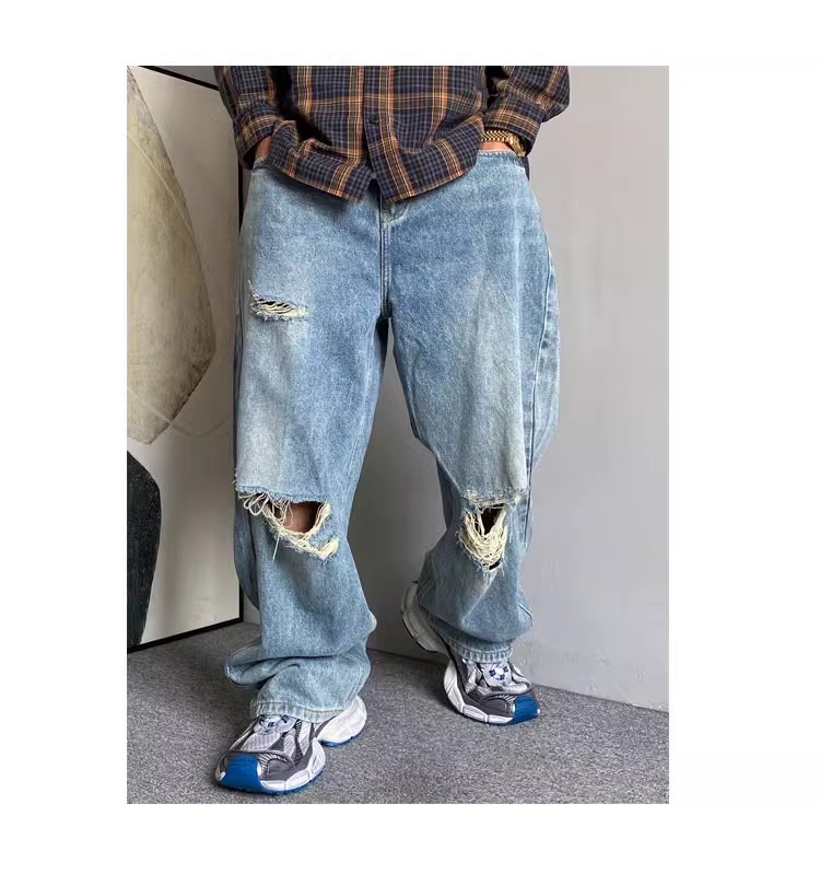 Men's Retro High Waist Dad Jeans Spring Summer Casual Loose Fit Wide Leg Ripped Straight Leg Floor Length_mkmklike.com
