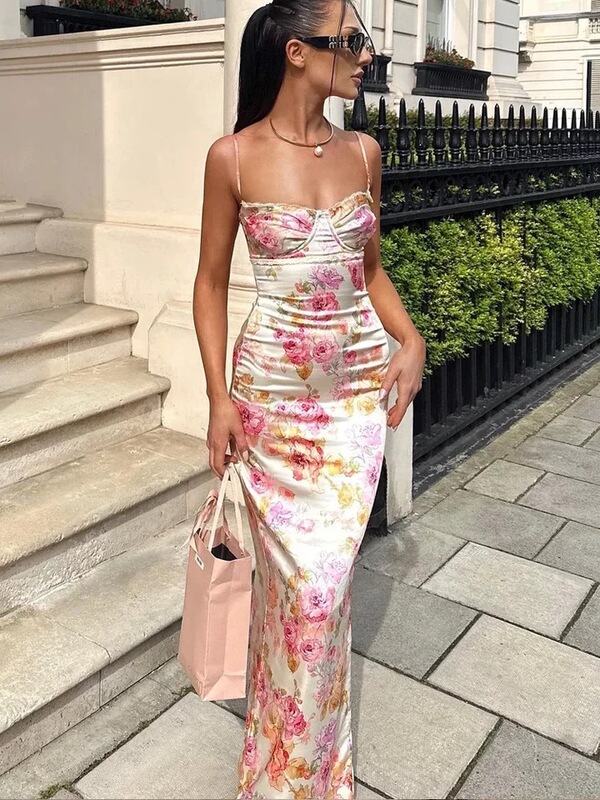 Suninheart Summer Spaghetti Strap Printed Party Dress, Elegant Floor-Length Gown, Wedding Guest Suninheart Summer Spaghetti Strap Printed Party Dress, Elegant Floor-Length Gown, Wedding Guest