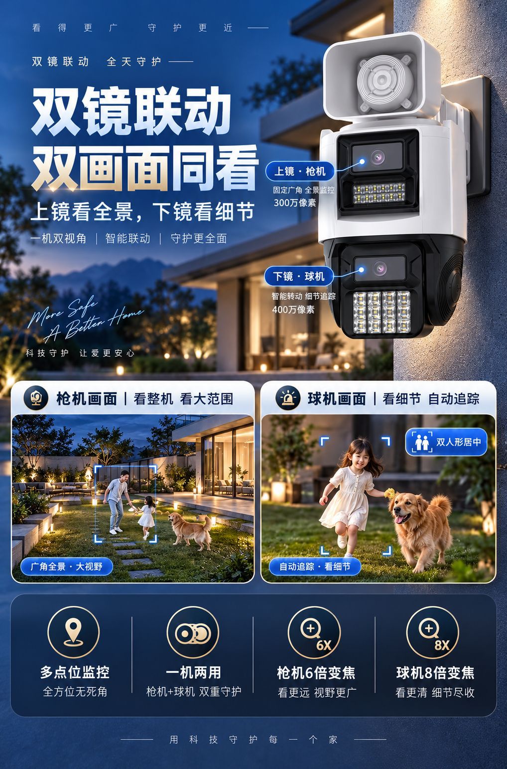 Surveillance camera 4MP dual screen 360 wireless