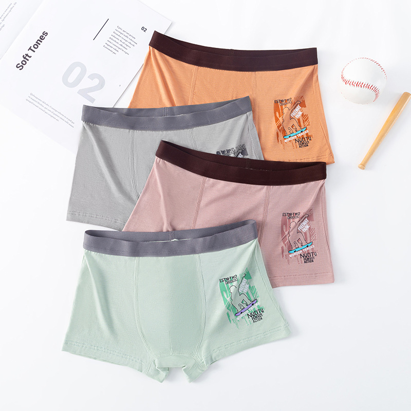 Children's Underwear for Boys Aged 5-17, Thin Modal Cotton Boxer Briefs, Antibacterial, Breathable, and Comfortable
