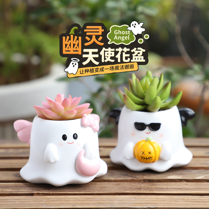 Chậu Cây Resin Chậu cây mọng nước hình ma Halloween, chậu mini trang trí bàn, sân vườn và tiểu cảnh (RG-134)