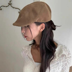 版型巨好*ins博主同款纯色秋冬麂皮绒复古柔软前进帽贝雷帽男女潮