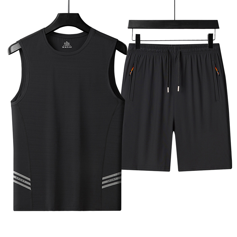 Verano chaleco de seda de hielo hombre sin mangas rápidamente secado camiseta de fitness correr engordado grande hombre gordo juego de deportes casuales