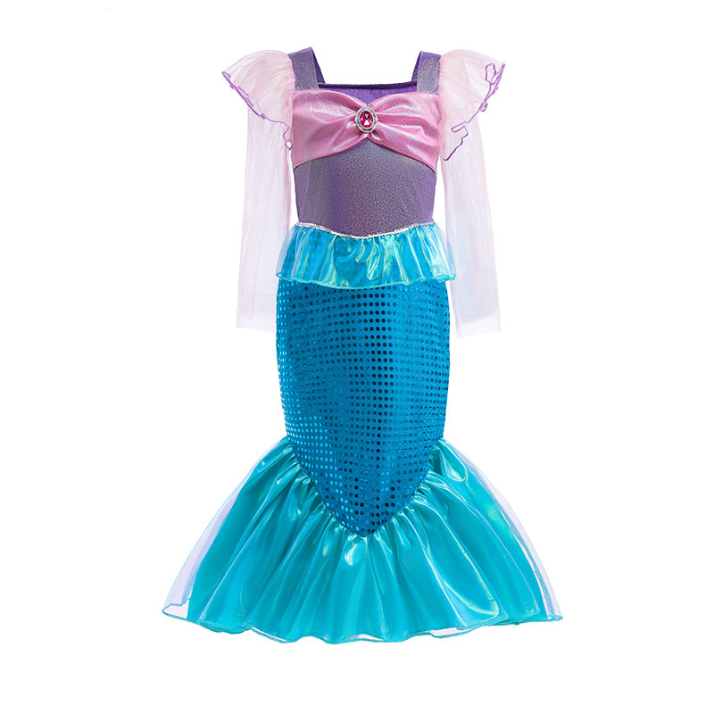 Ariel Mermaid Princess Dress Girls Christmas Party Long Sleeve Mermaid dress Dress Foreign Trade Children's Wear