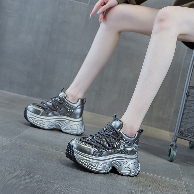 Giày sneaker nữ đế dày chunky tăng chiều cao 9 cm phong cách hot girl — Bạc M2696, M 2696m Màu sắc, M2696 đỏ