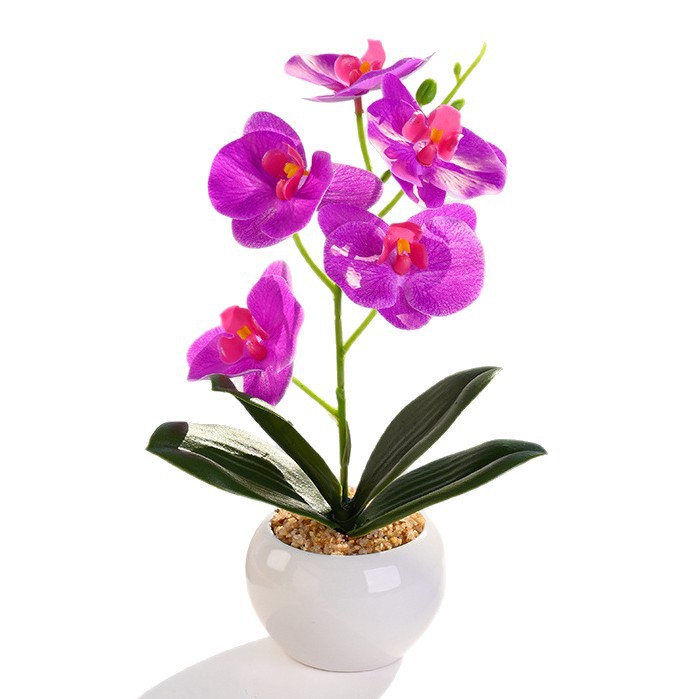 Flor artificial con tacto real, pequeño bonsái de phalaenopsis, flor artificial, adorno decorativo elegante y creativo, planta verde artificial, planta artificial en maceta.