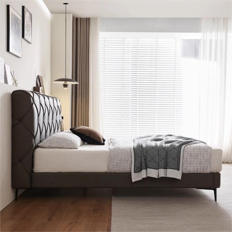 Dormitorio principal de cuero simple y moderno italiano simple cama doble de cuero de diamante image 5