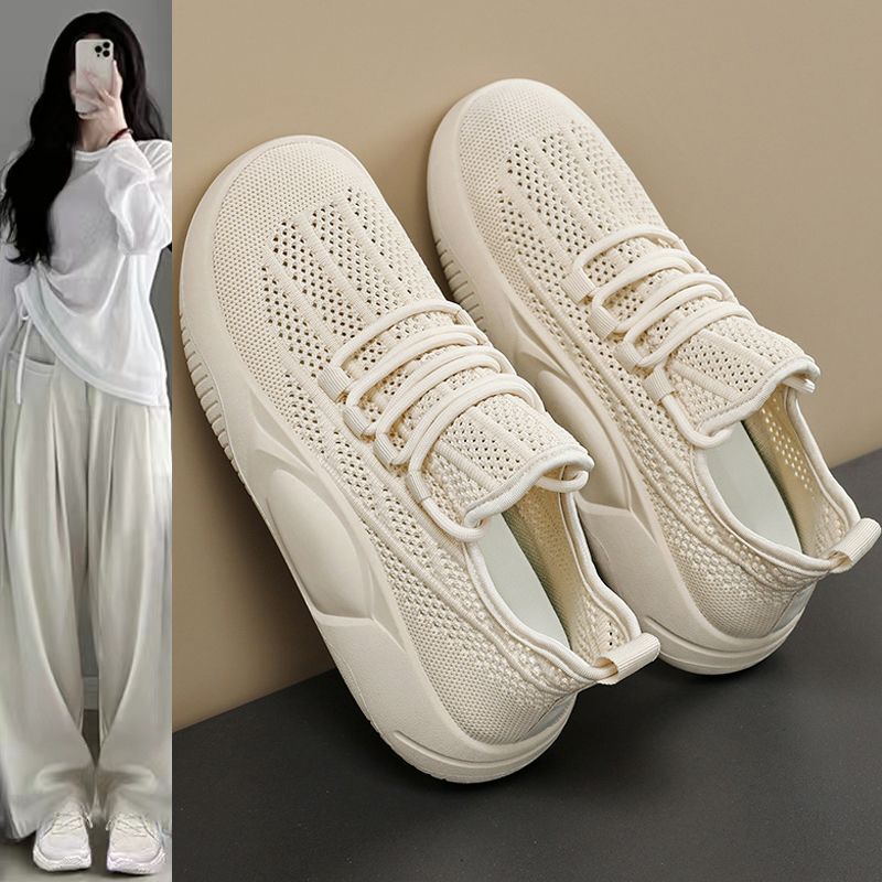 Summer Breathable Women's Shoes, New Style Fly-Woven Mesh Shoes, Hollow Thin Lightweight Sports Shoes, Casual White Shoes