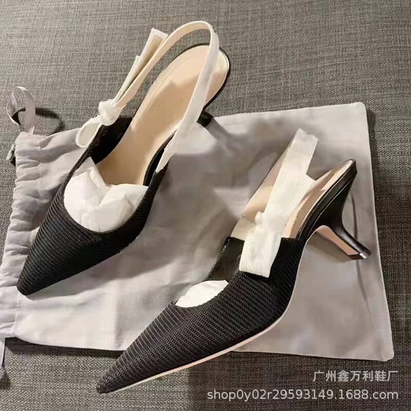 Foreign trade Dijia strap sandals 2022 New pointed cat heel back empty high heel sandals striped closed toe women's shoes