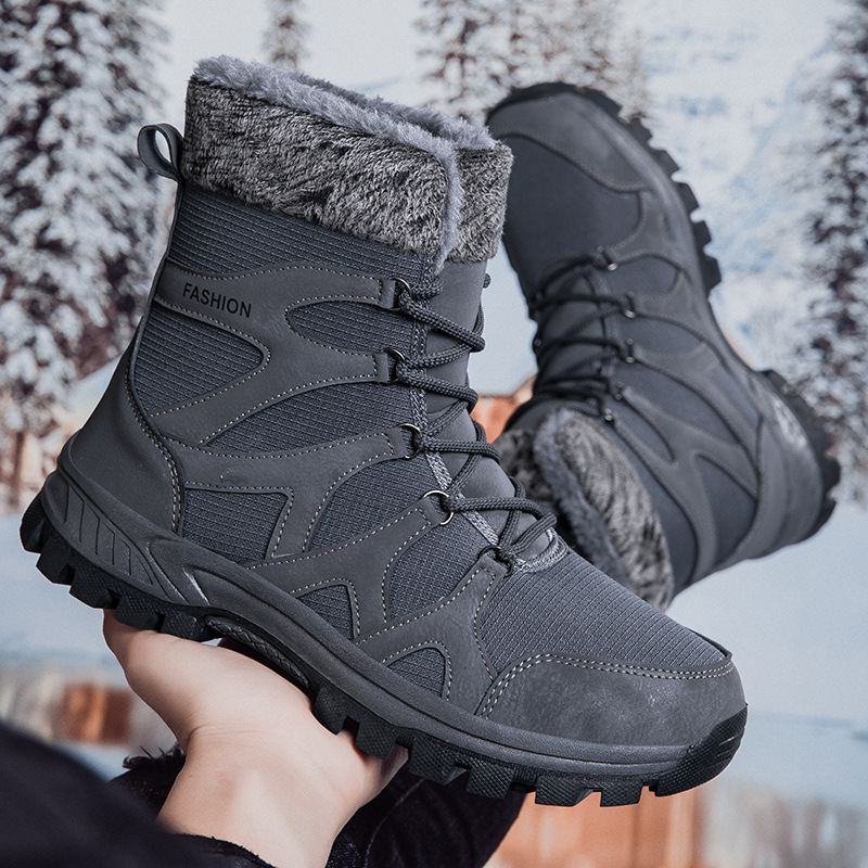 Botas de nieve de comercio exterior hombres engrosan el terciopelo en invierno para mantener el calor, zapatos de algodón del noreste, piel y botas de algodón grandes