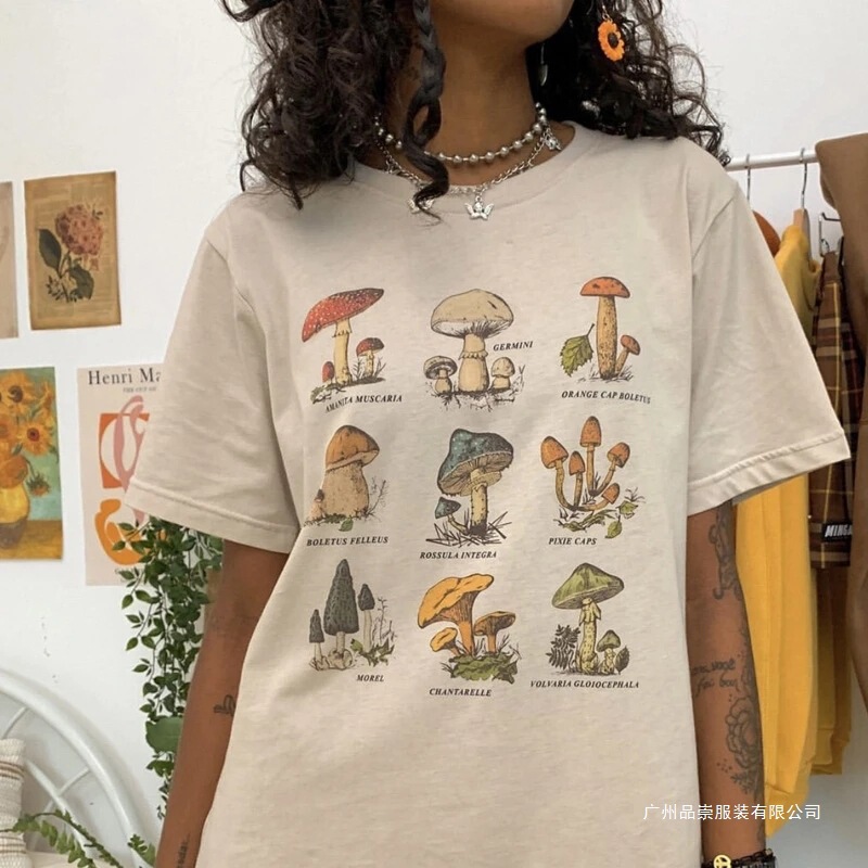 Vintage Fashion Mushroom Print Oversized t Shirt Egirl Grung