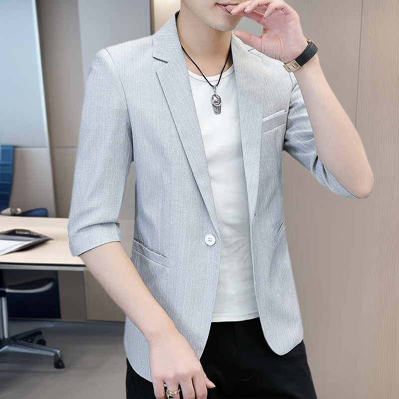 2026 Summer Linen Three-Quarter Sleeve Blazer for Men, Men's Suit Jacket, Thin Casual Simple Style
