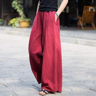 Cotton and Linen Wide-Leg Pants for Women, 2025 New Women's High-Waisted Straight Solid Color Loose Slimming Casual Pants for Women
