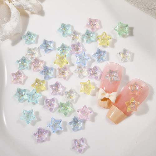 Glitter Resin Star Nail Art Decor with Aurora Effect, Ice Clear Gold Five-Pointed Star Nail Stud Earrings DIY Ornament